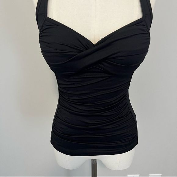 Seafolly Australia Goddess Twist Bandeaux Ruched  Tankini Bathing Suit Top Black - Picture 5 of 15